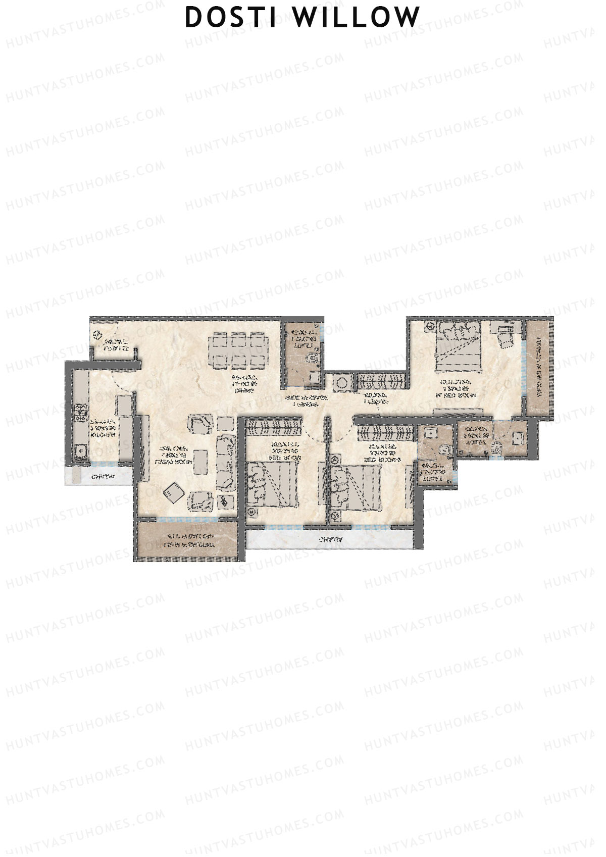 Dosti Willow Wing B Unit 1 Floor Plan