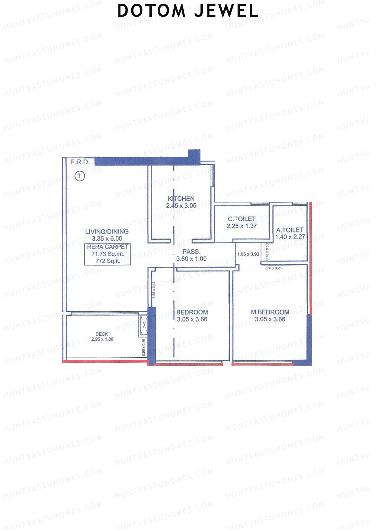 Dotom Jewel, Tower 1, Unit 1, 2BHK, Carpet Area 772   sq ft 