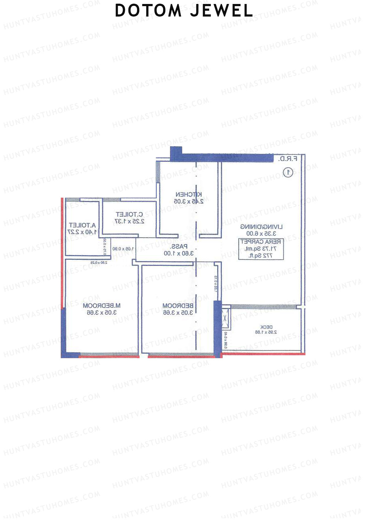 Dotom Jewel, Tower 1, Unit 2, 2BHK, Carpet Area 772   sq ft 