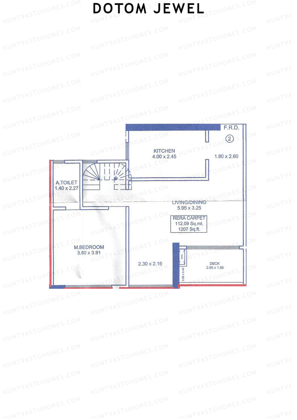 Dotom Jewel, Tower 1, Unit 2 (Type DU), 3BHK, Carpet Area 1207   sq ft 