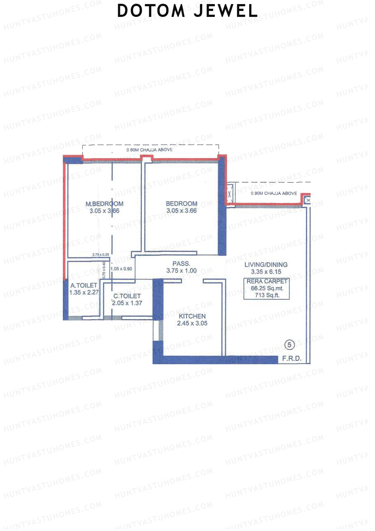 Dotom Jewel, Tower 1, Unit 5, 2BHK, Carpet Area 713   sq ft 