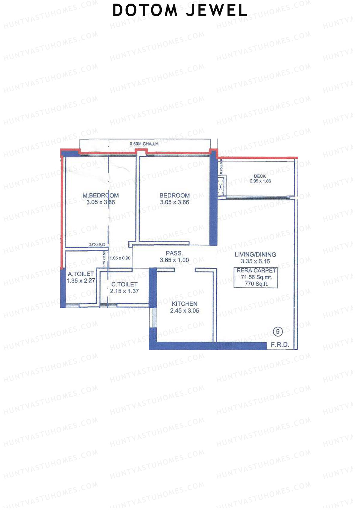 Dotom Jewel, Tower 1, Unit 5, 2BHK, Carpet Area 770   sq ft 