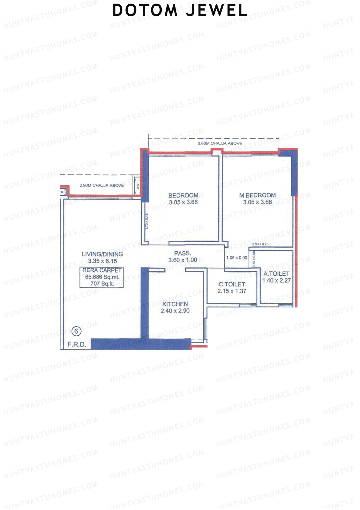 Dotom Jewel, Tower 1, Unit 6, 2BHK, Carpet Area 707   sq ft 
