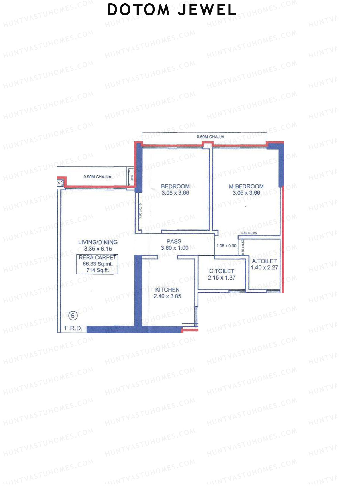 Dotom Jewel, Tower 1, Unit 6, 2BHK, Carpet Area 714   sq ft 