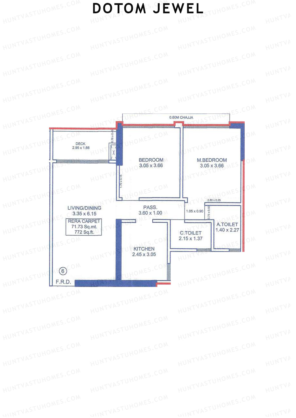 Dotom Jewel, Tower 1, Unit 6, 2BHK, Carpet Area 772   sq ft 