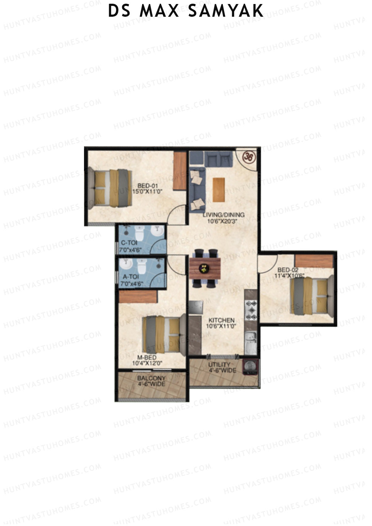 DS MAX Samyak Block A Unit 36  Floor Plan