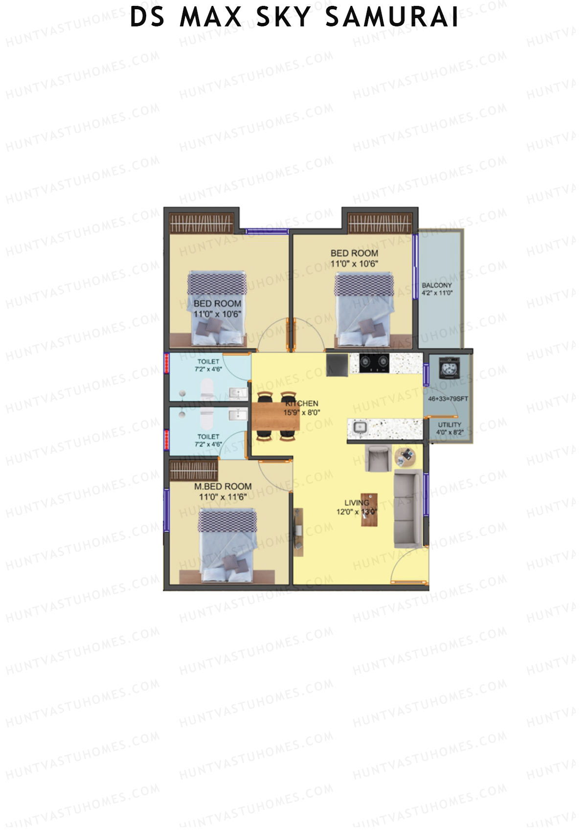 DS Max Sky Samurai, Block A, Unit 10, 3BHK, Super Area 1239   sq ft 