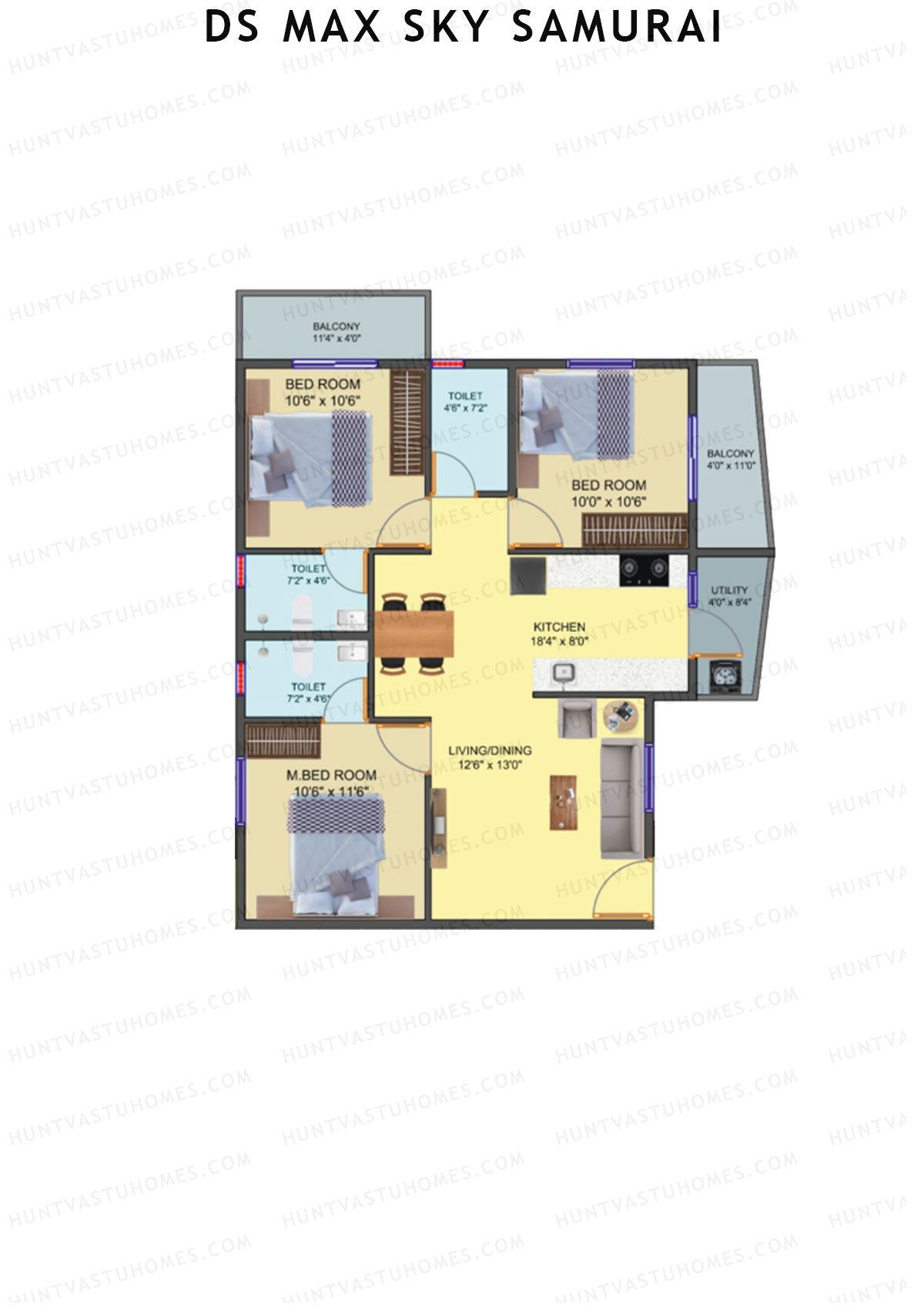 DS Max Sky Samurai, Block A, Unit 10, 3BHK, Super Area 1351   sq ft 