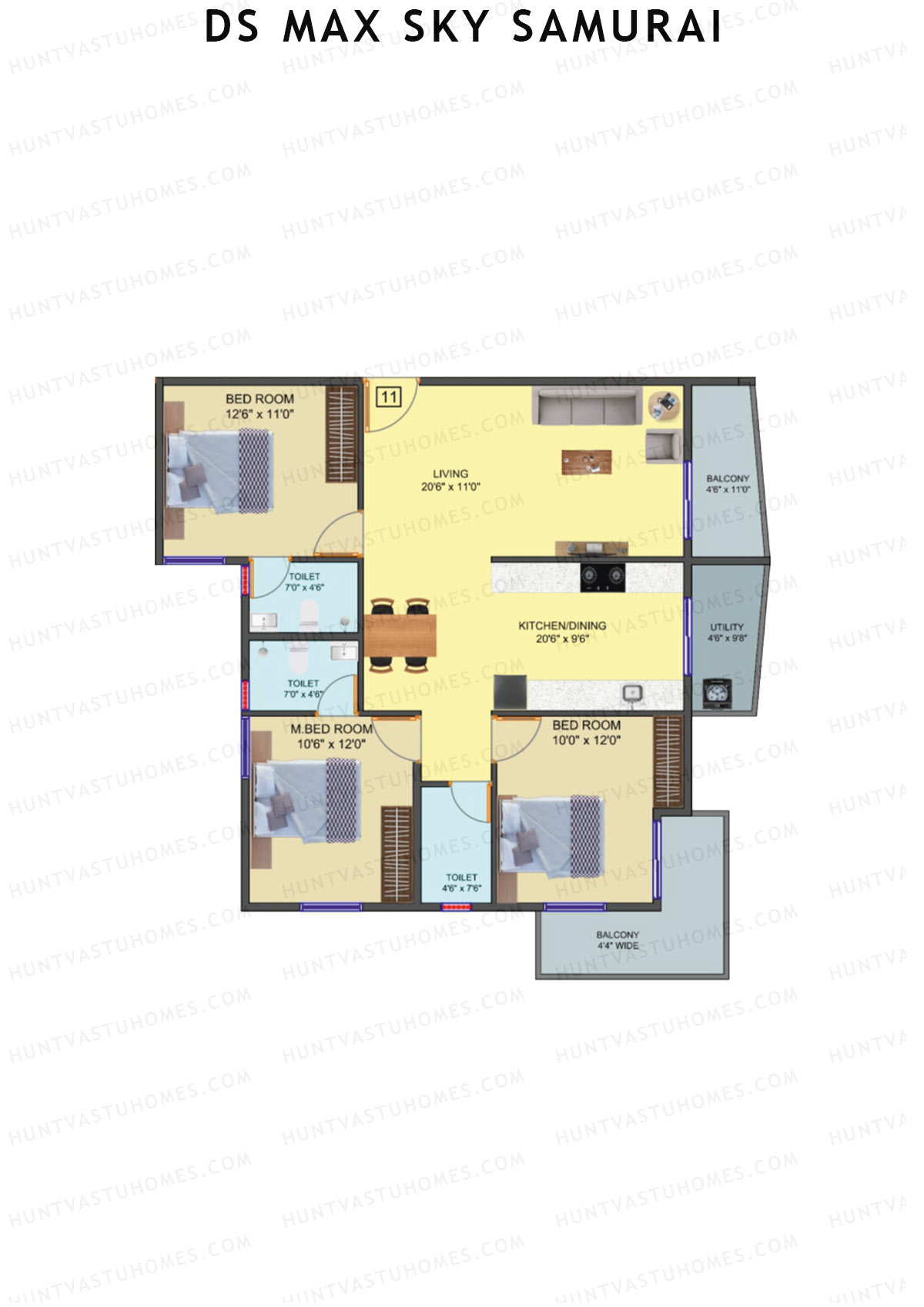 DS Max Sky Samurai, Block A, Unit 11, 3BHK, Super Area 1632   sq ft 