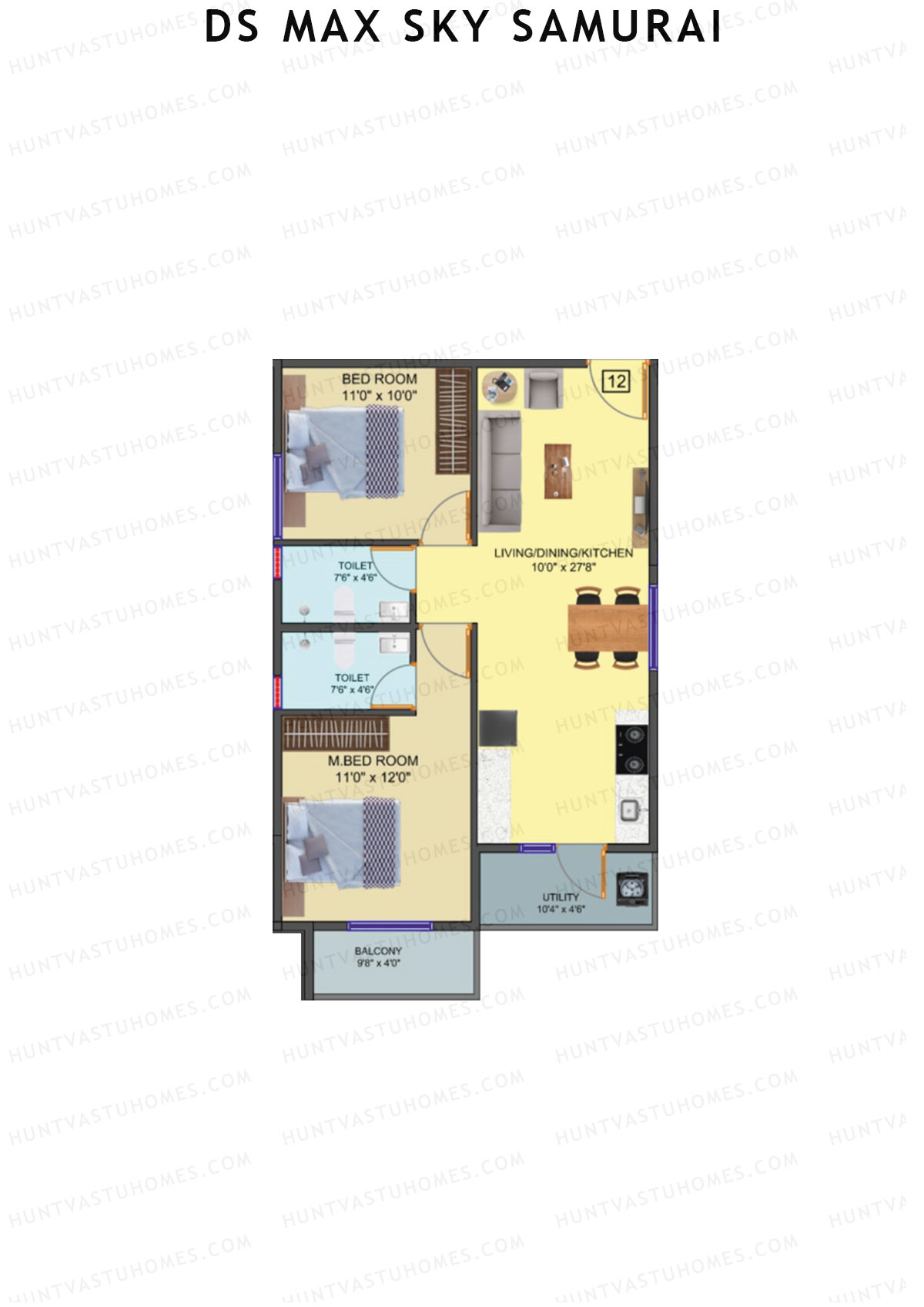 DS Max Sky Samurai, Block A, Unit 12, 2BHK, Super Area 1035   sq ft 