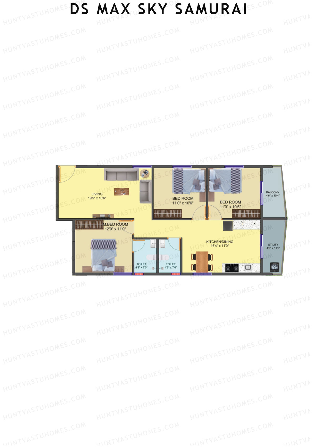 DS Max Sky Samurai, Block A, Unit 14, 3BHK, Super Area 1435   sq ft 