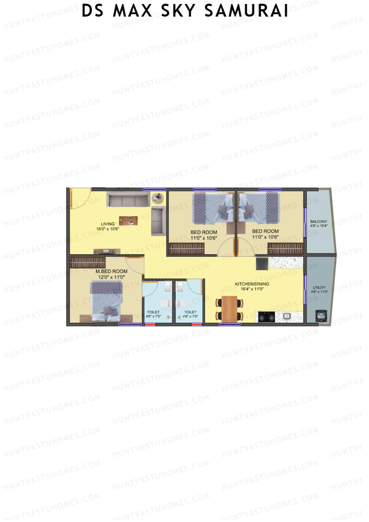 DS Max Sky Samurai, Block A, Unit 15, 3BHK, Super Area 1383   sq ft 