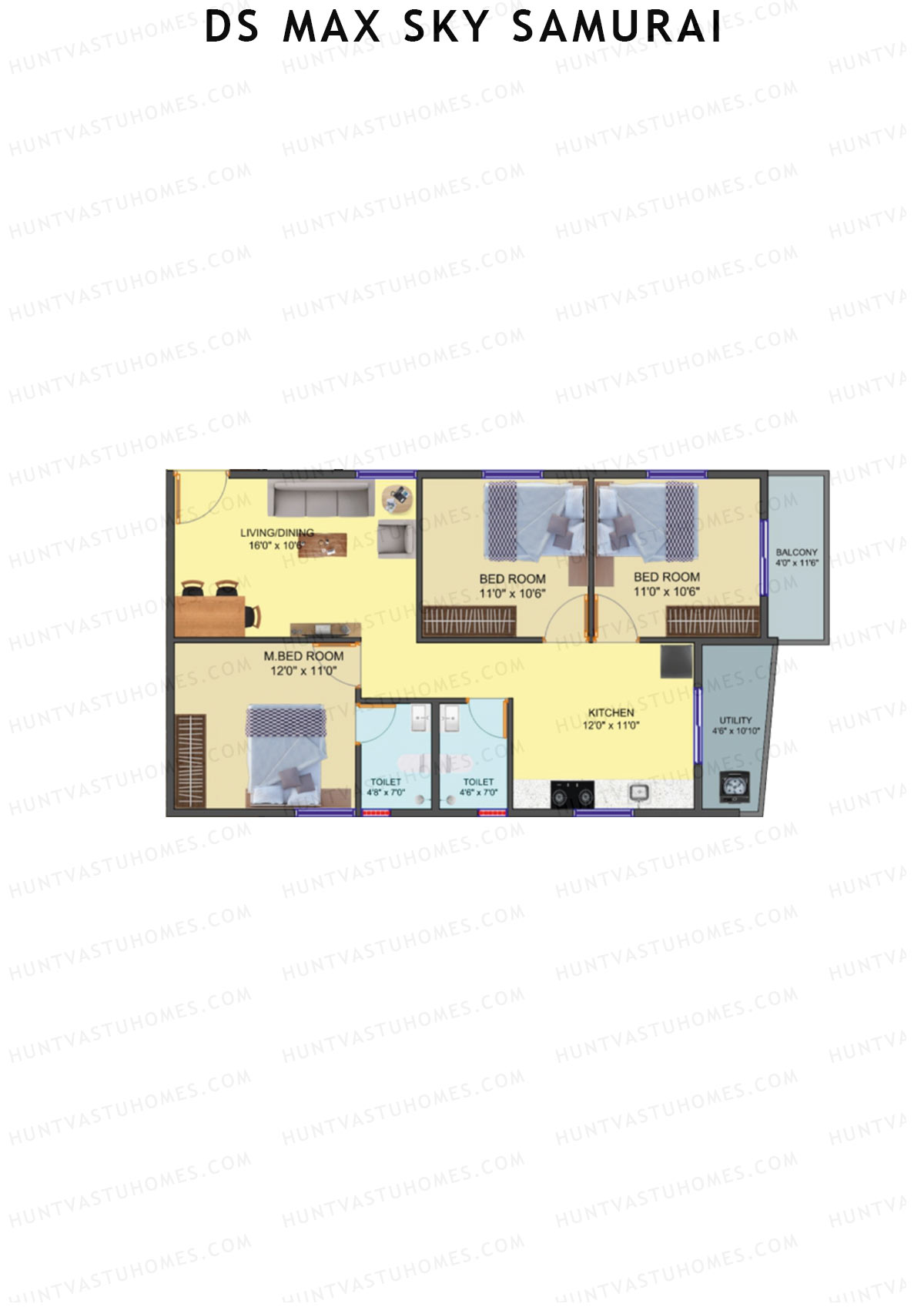 DS Max Sky Samurai, Block A, Unit 17, 3BHK, Super Area 1307   sq ft 