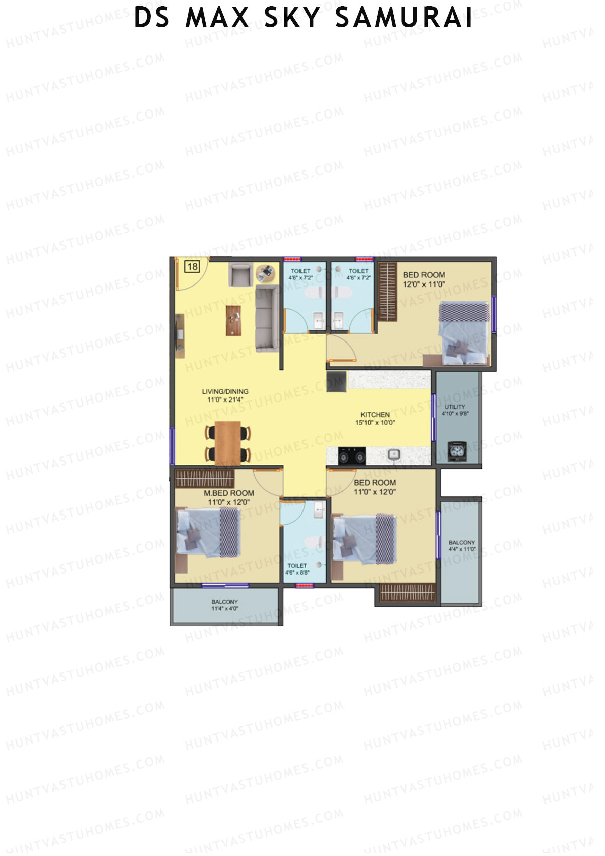 DS Max Sky Samurai, Block A, Unit 18, 3BHK, Super Area 1652   sq ft 