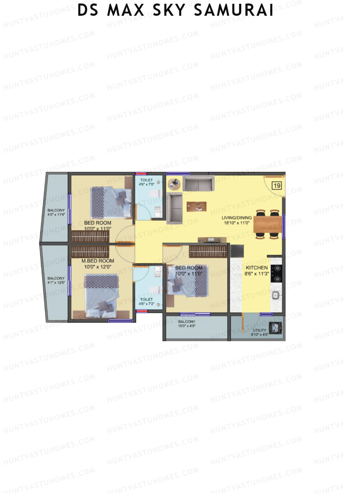 DS Max Sky Samurai, Block A, Unit 19, 3BHK, Super Area 1346   sq ft 