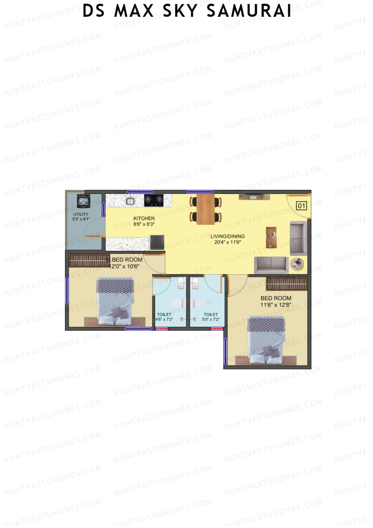 DS Max Sky Samurai, Block A, Unit 2, 2BHK, Super Area 1014   sq ft 