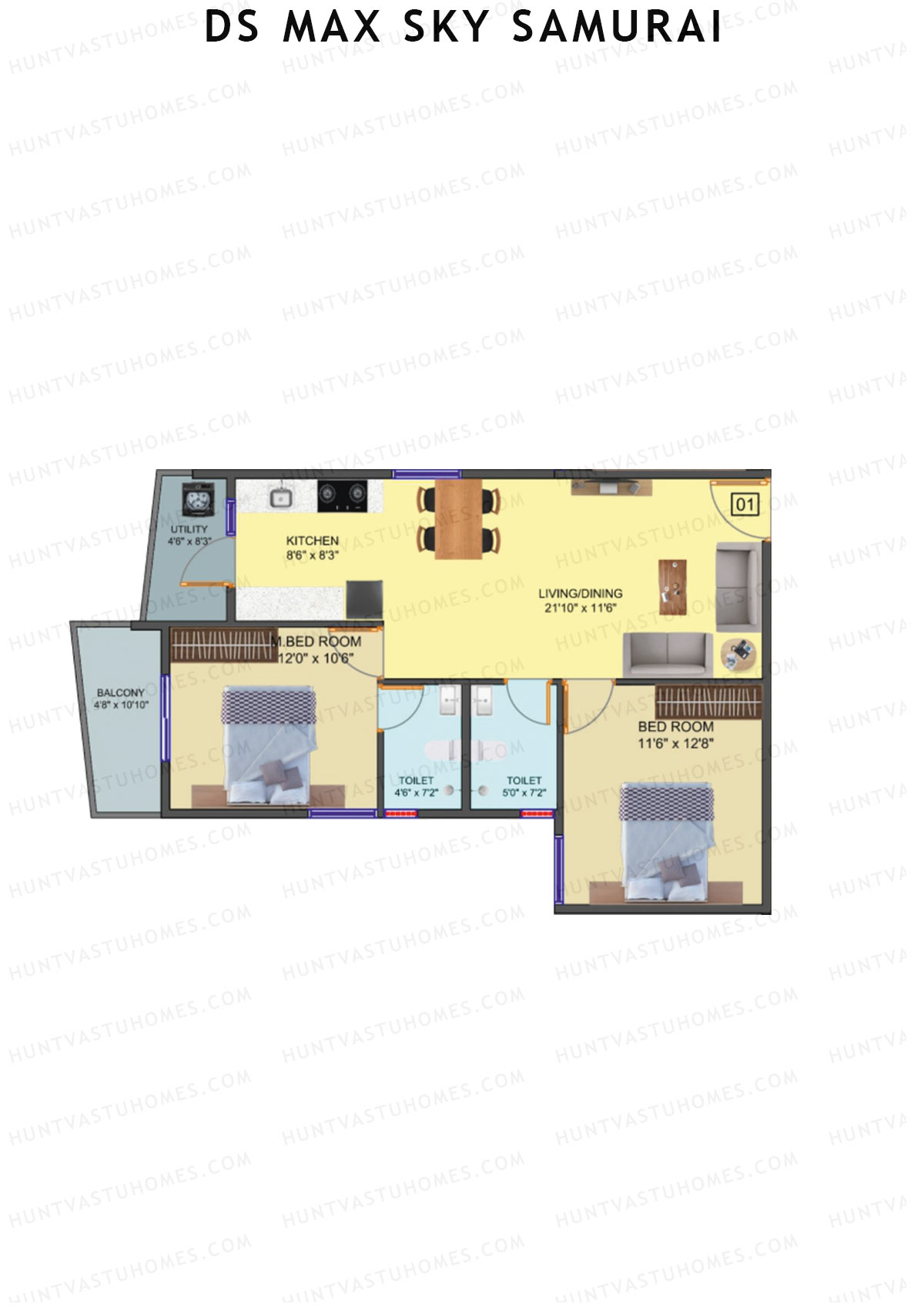 DS Max Sky Samurai, Block A, Unit 2, 2BHK, Super Area 1104   sq ft 