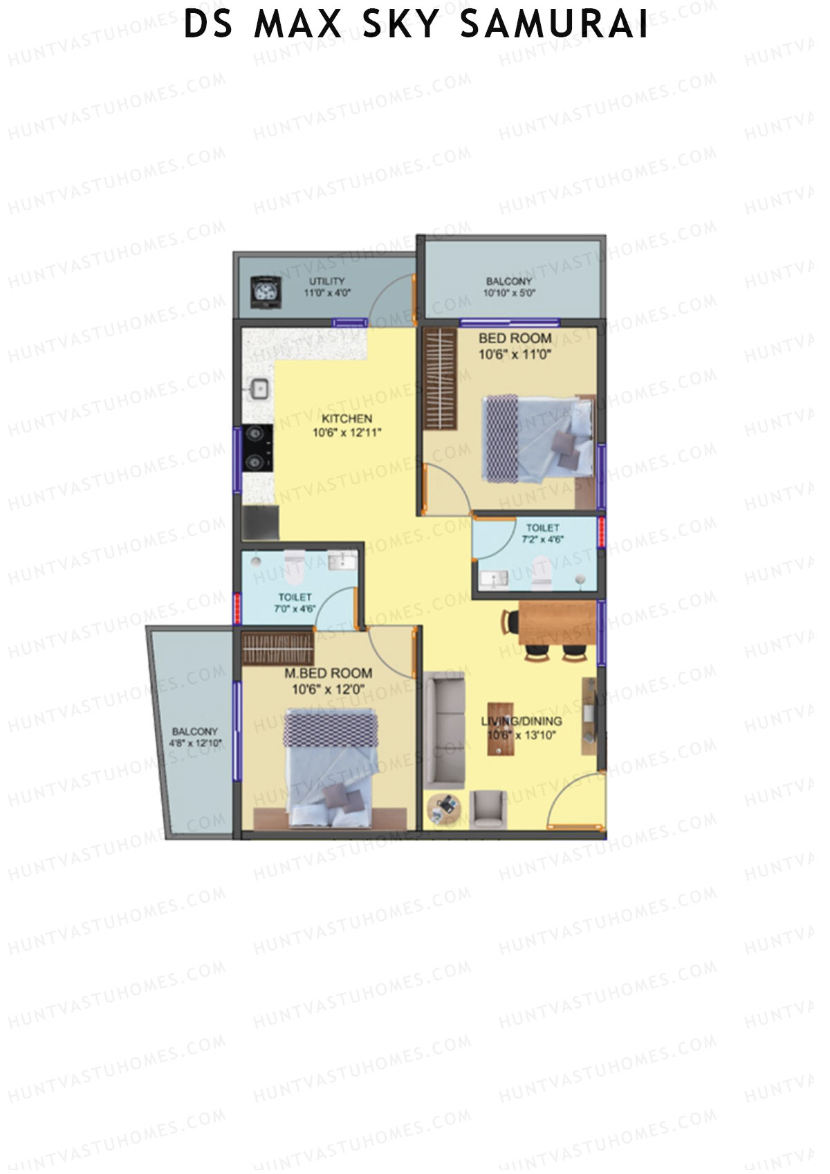 DS Max Sky Samurai, Block A, Unit 7, 2BHK, Super Area 1191   sq ft 