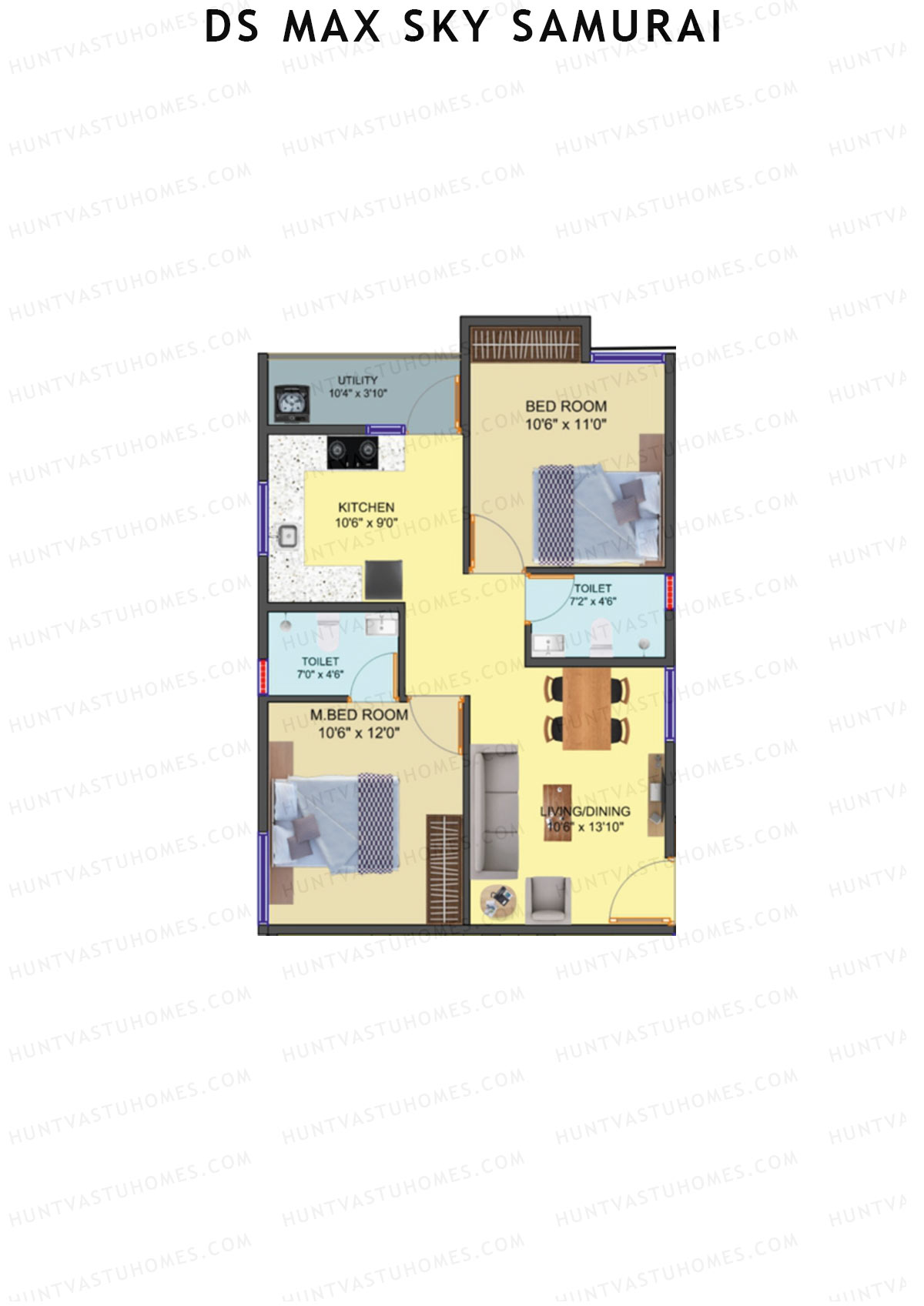 DS Max Sky Samurai, Block A, Unit 7, 2BHK, Super Area 970   sq ft 