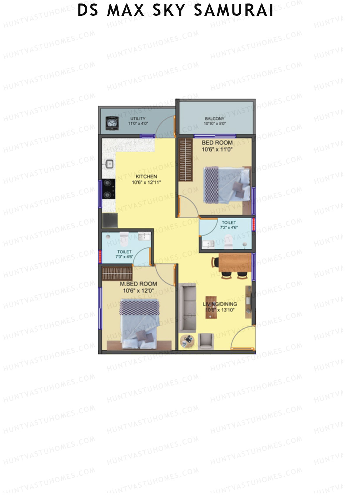 DS Max Sky Samurai, Block A, Unit 9, 2BHK, Super Area 1101   sq ft 