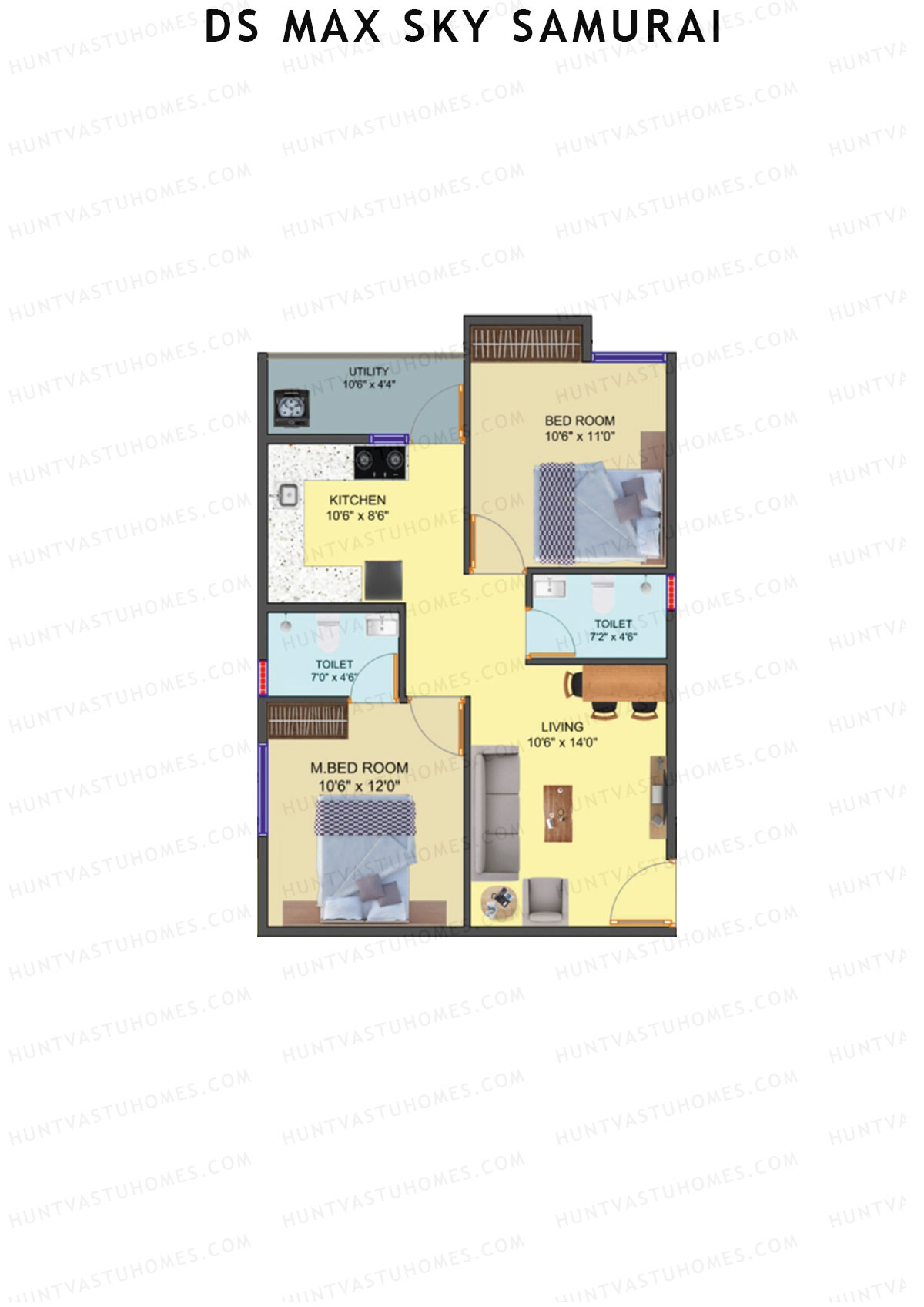 DS Max Sky Samurai, Block A, Unit 9, 2BHK, Super Area 971   sq ft 