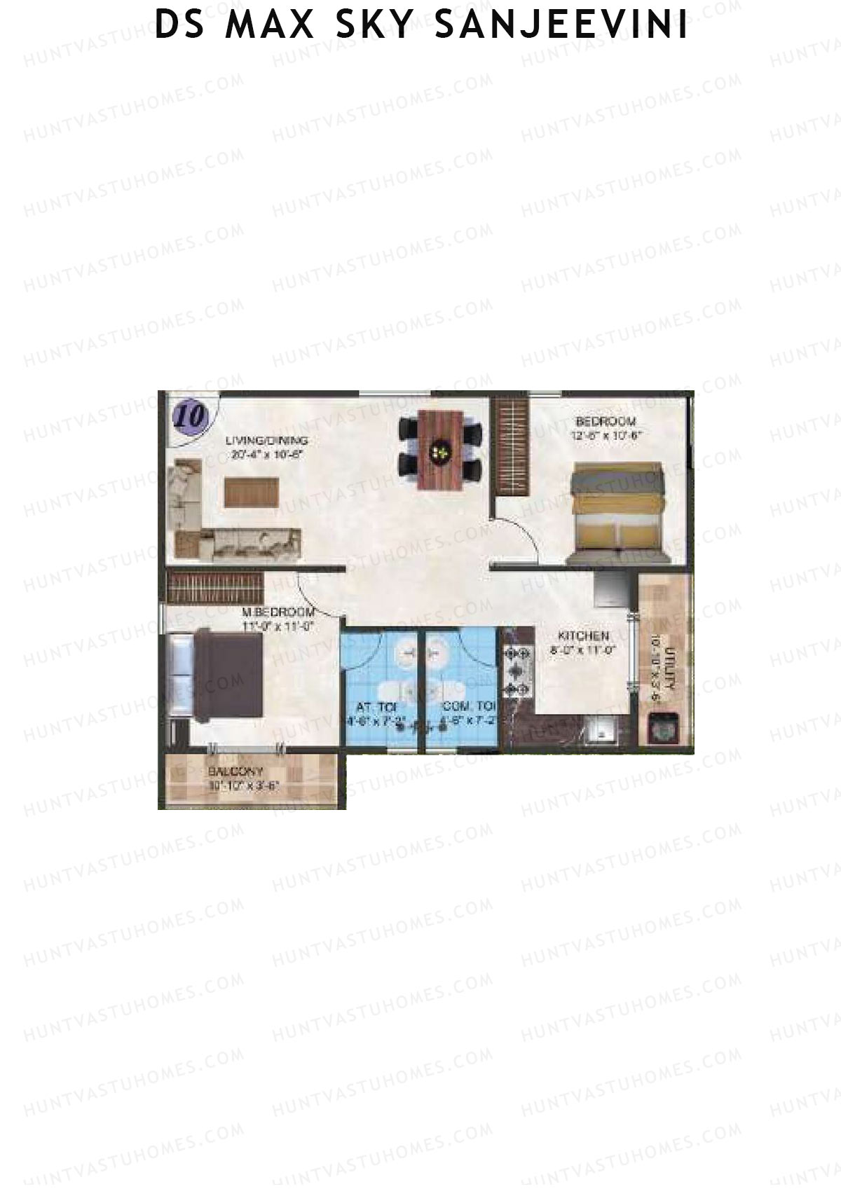 DS Max Sky Sanjeevini, Block Sanjeevini, Unit 10, 2BHK, Super Area 1110   sq ft 
