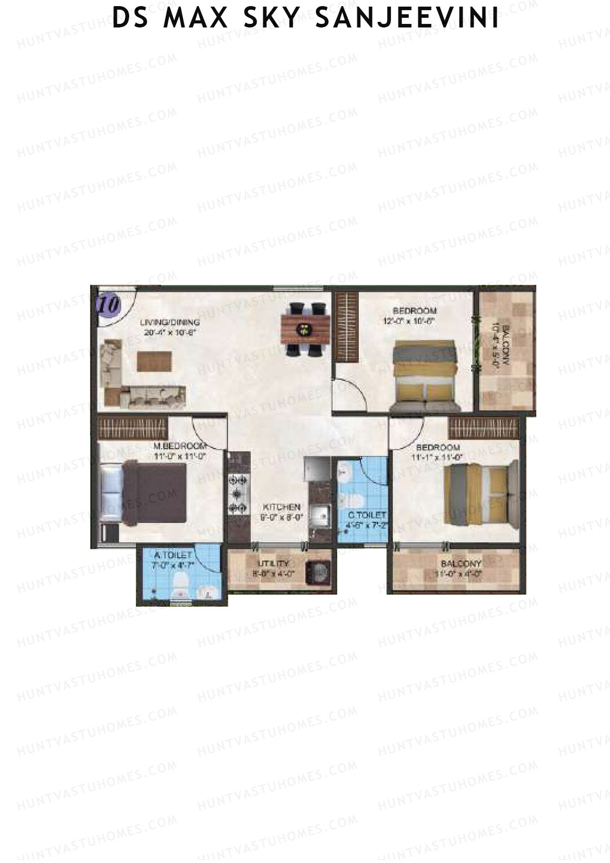 DS Max Sky Sanjeevini, Block Sanjeevini, Unit 10, 3BHK, Super Area 1355   sq ft 