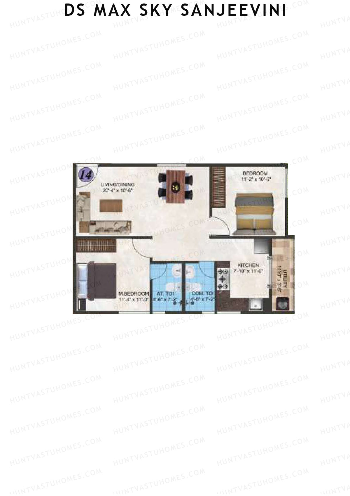 DS Max Sky Sanjeevini, Block Sanjeevini, Unit 11, 2BHK, Super Area 1043   sq ft 