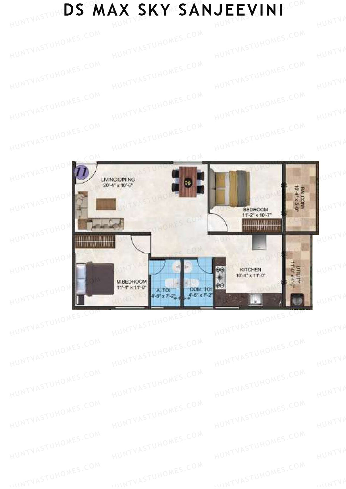 DS Max Sky Sanjeevini, Block Sanjeevini, Unit 14, 2BHK, Super Area 1171   sq ft 
