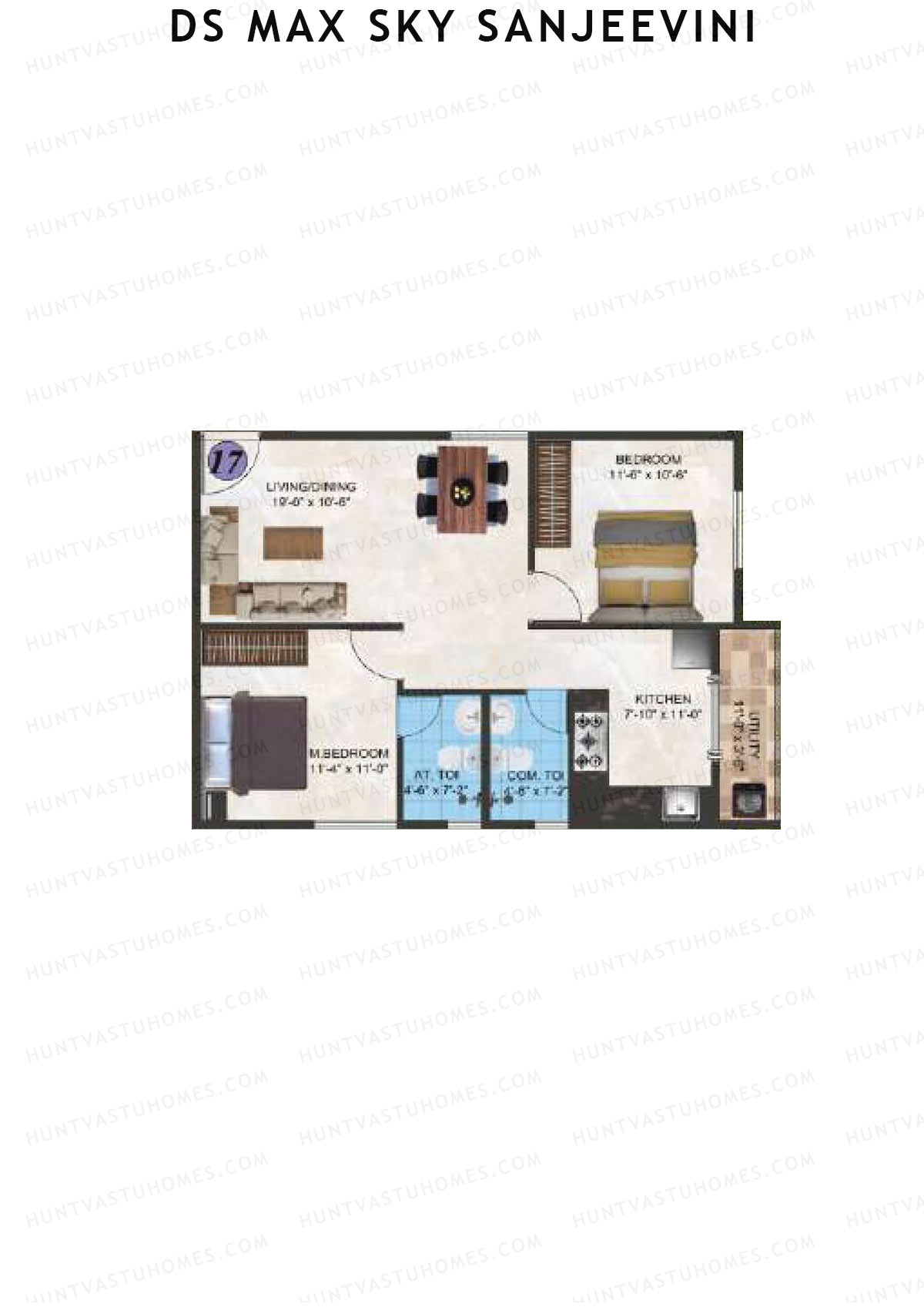 DS Max Sky Sanjeevini, Block Sanjeevini, Unit 16, 2BHK, Super Area 1023   sq ft 