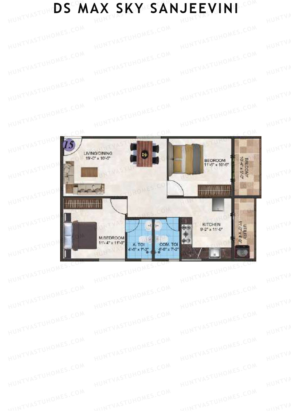 DS Max Sky Sanjeevini, Block Sanjeevini, Unit 18, 2BHK, Super Area 1130   sq ft 