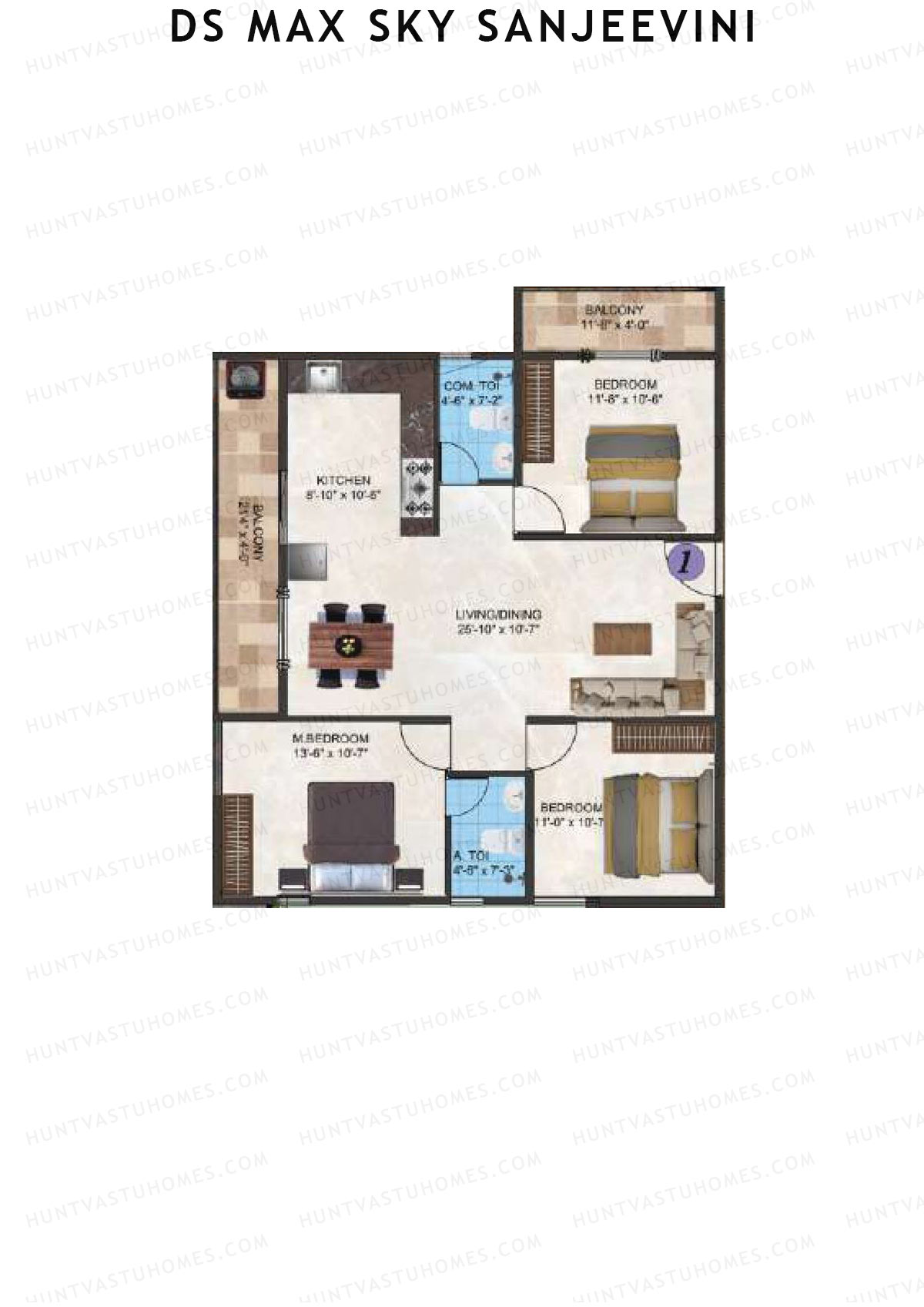 DS Max Sky Sanjeevini, Block Sanjeevini, Unit 1, 3BHK, Super Area 1430   sq ft 