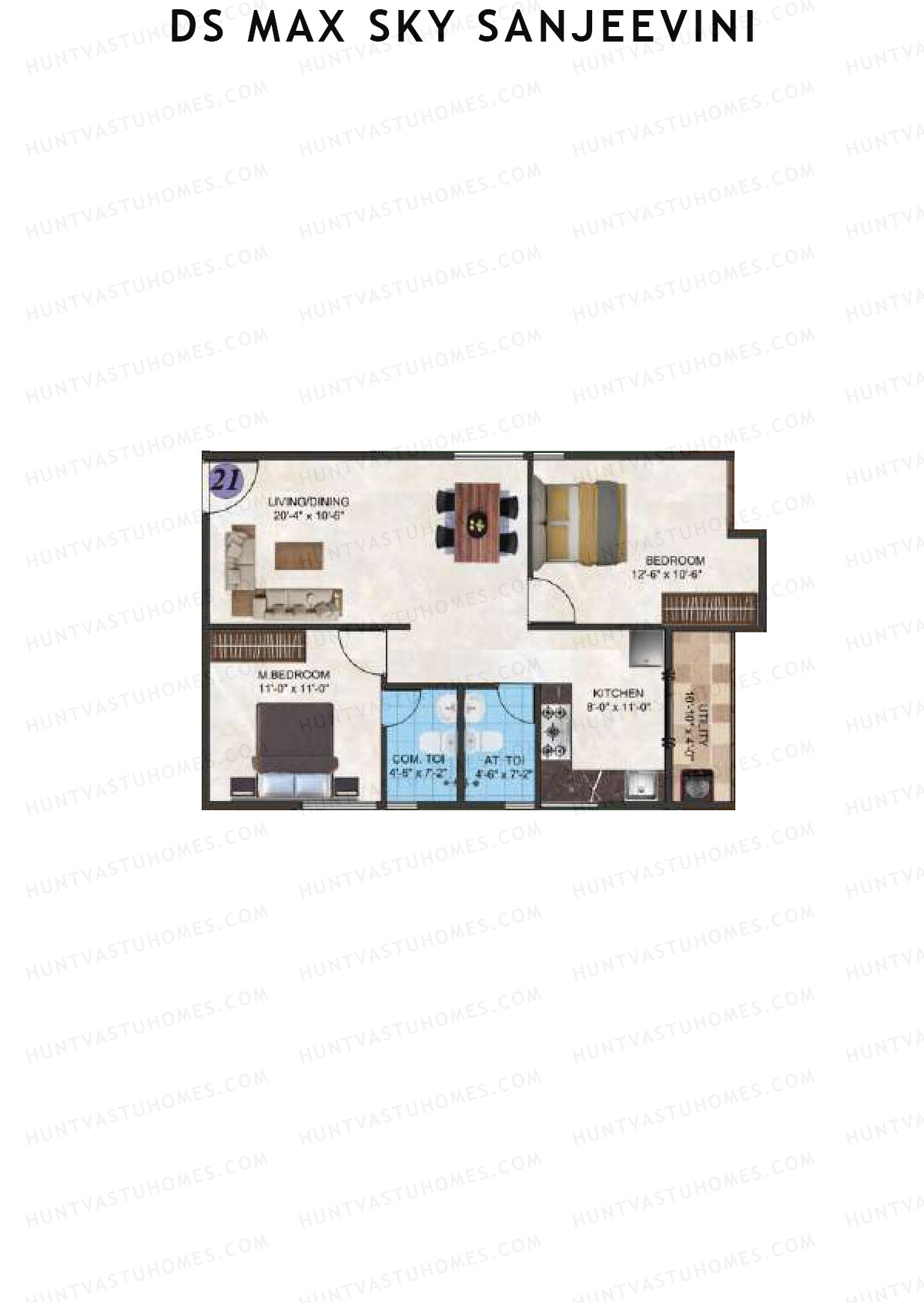 DS Max Sky Sanjeevini, Block Sanjeevini, Unit 21, 2BHK, Super Area 1039   sq ft 