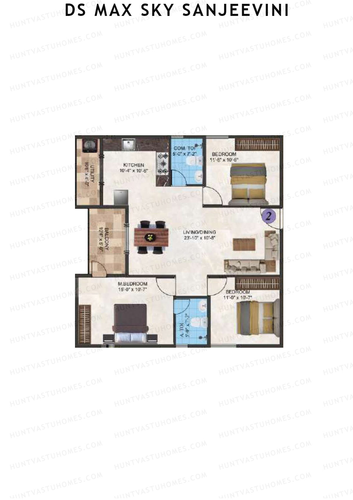 DS Max Sky Sanjeevini, Block Sanjeevini, Unit 2, 3BHK, Super Area 1424   sq ft 