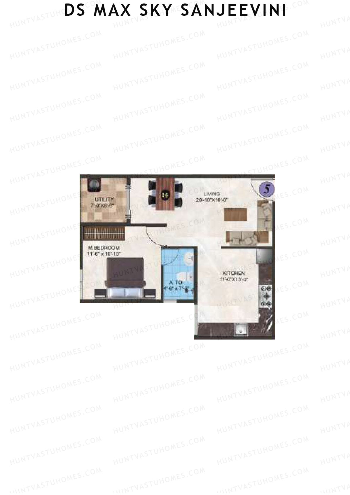 DS Max Sky Sanjeevini, Block Sanjeevini, Unit 5, 1BHK, Super Area 789   sq ft 