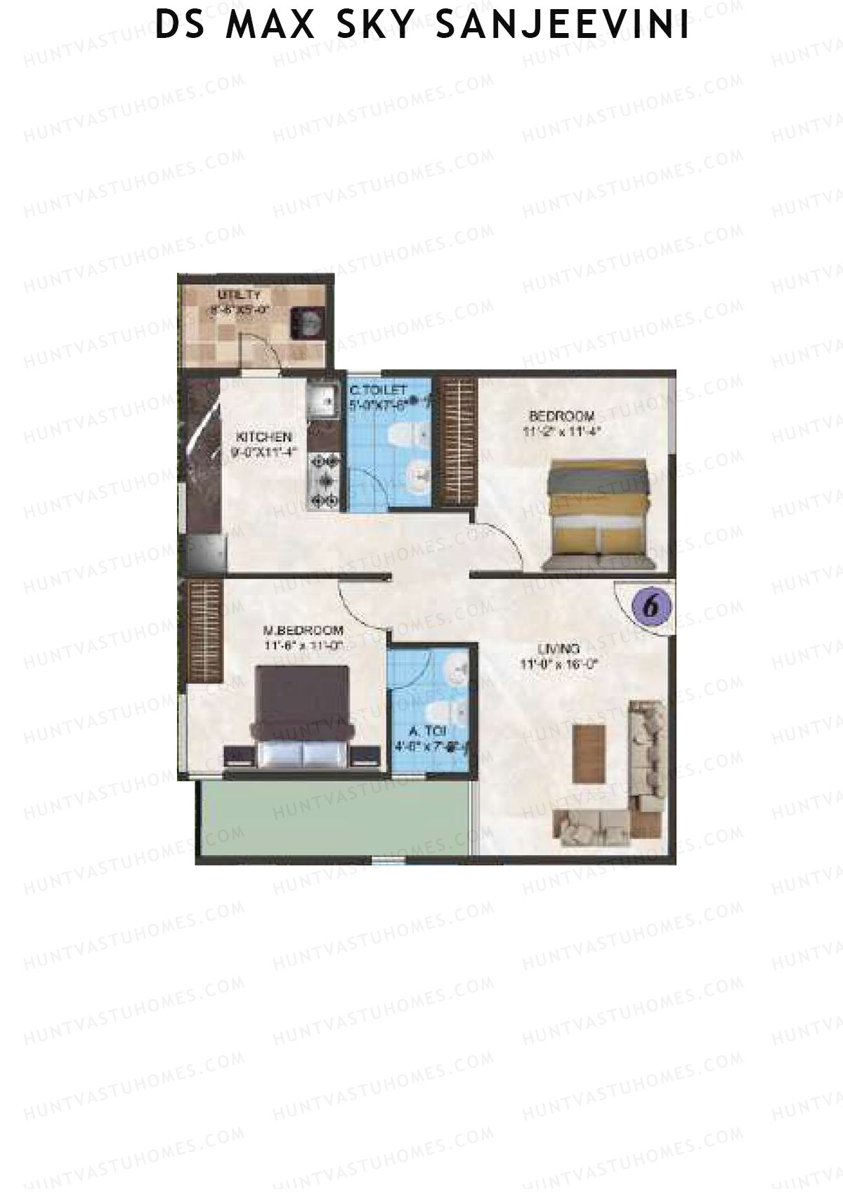 DS Max Sky Sanjeevini, Block Sanjeevini, Unit 6, 2BHK, Super Area 1027   sq ft 