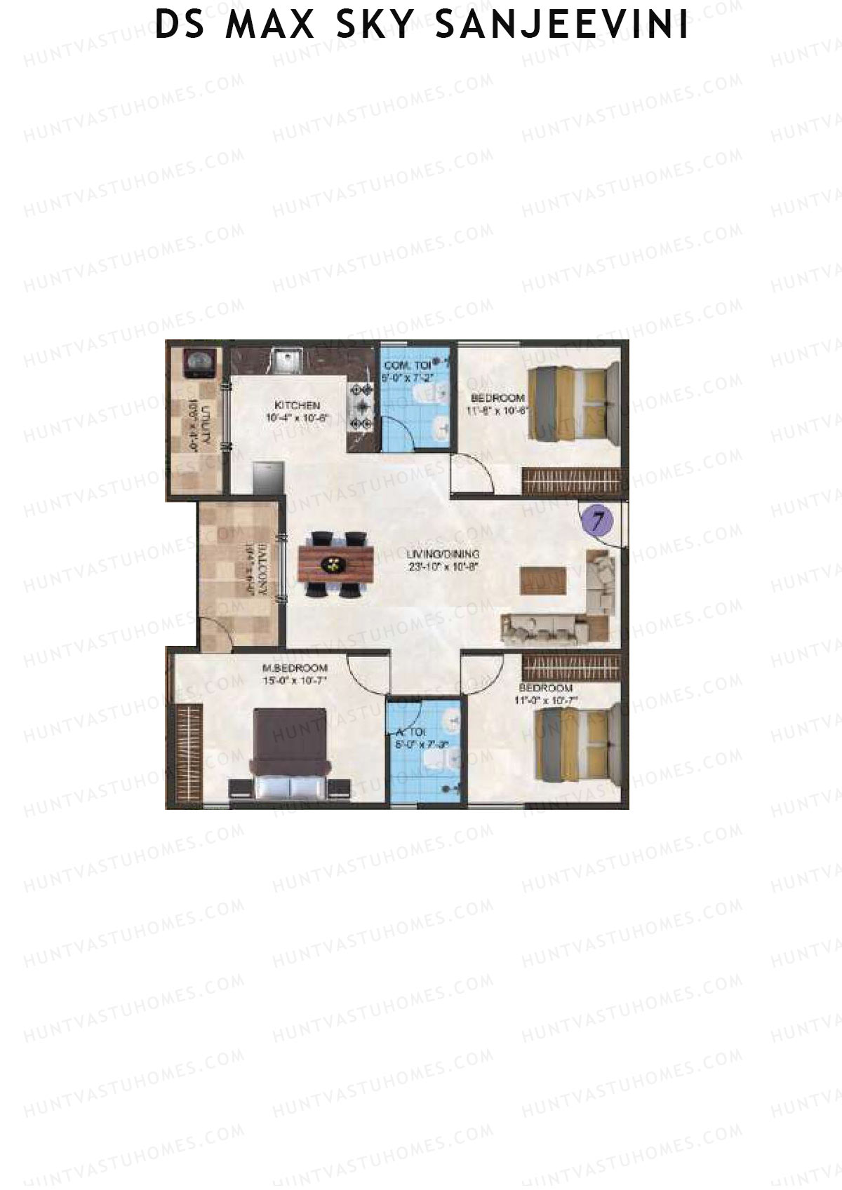 DS Max Sky Sanjeevini, Block Sanjeevini, Unit 7, 3BHK, Super Area 1424   sq ft 