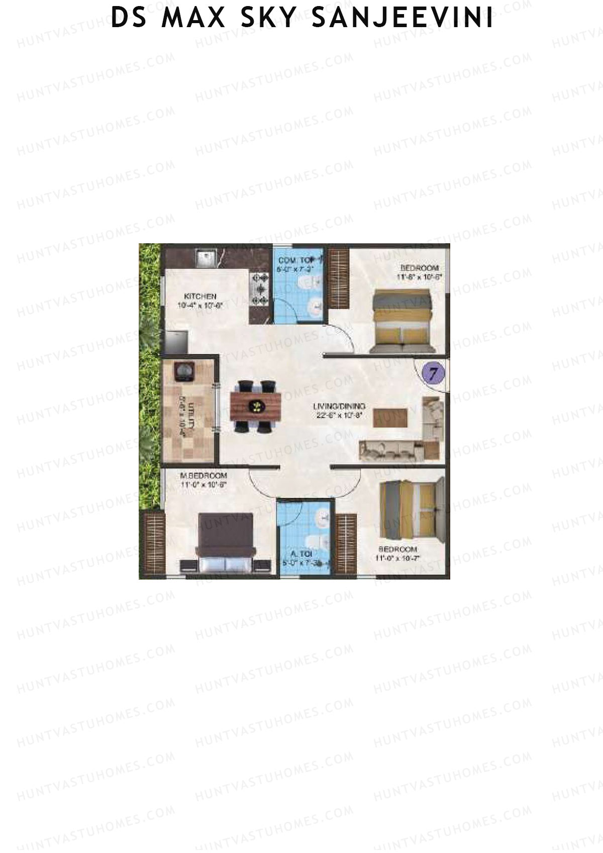 DS Max Sky Sanjeevini, Block Sanjeevini, Unit 9, 3BHK, Super Area 1285   sq ft 