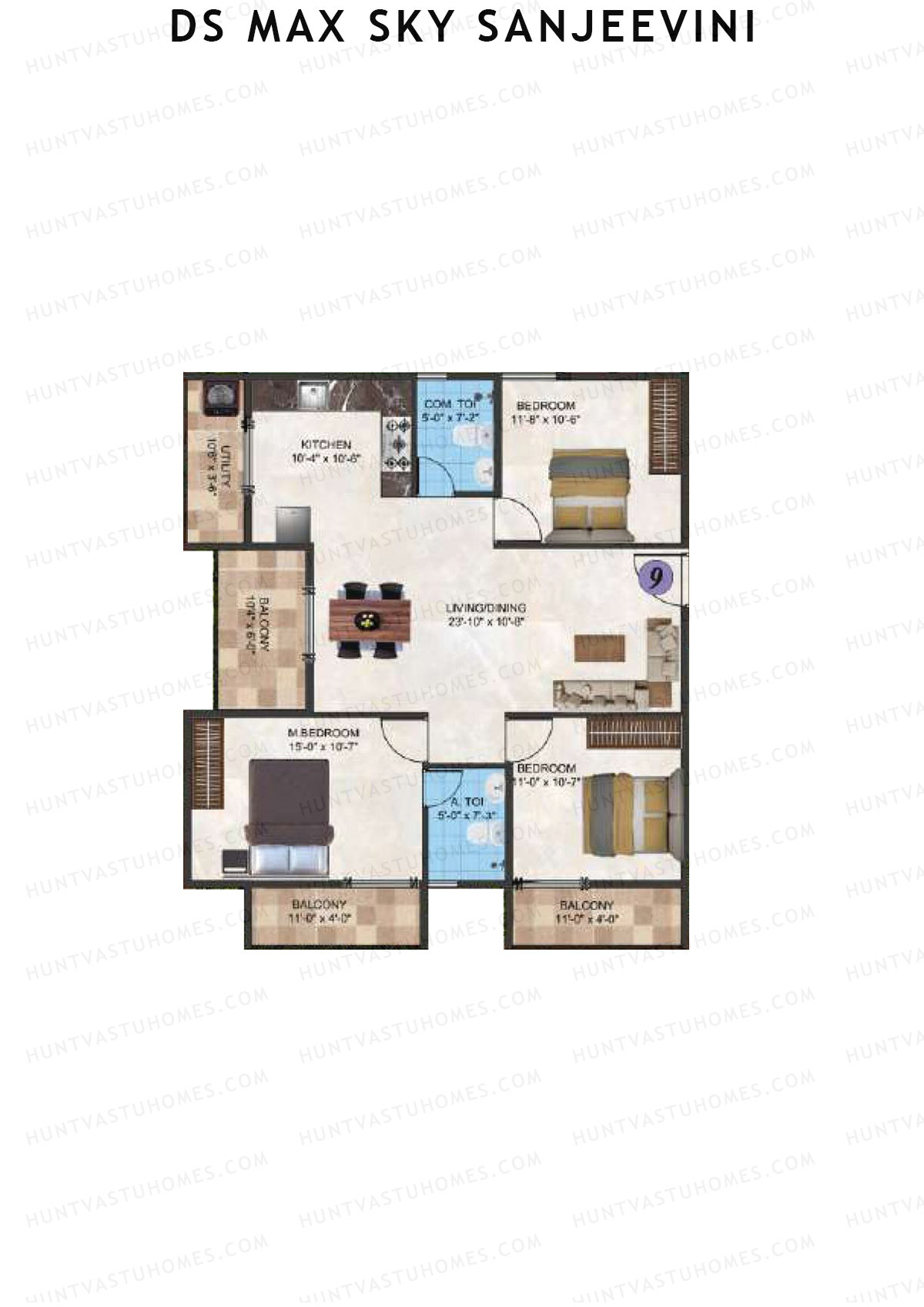 DS Max Sky Sanjeevini, Block Sanjeevini, Unit 9, 3BHK, Super Area 1553   sq ft 