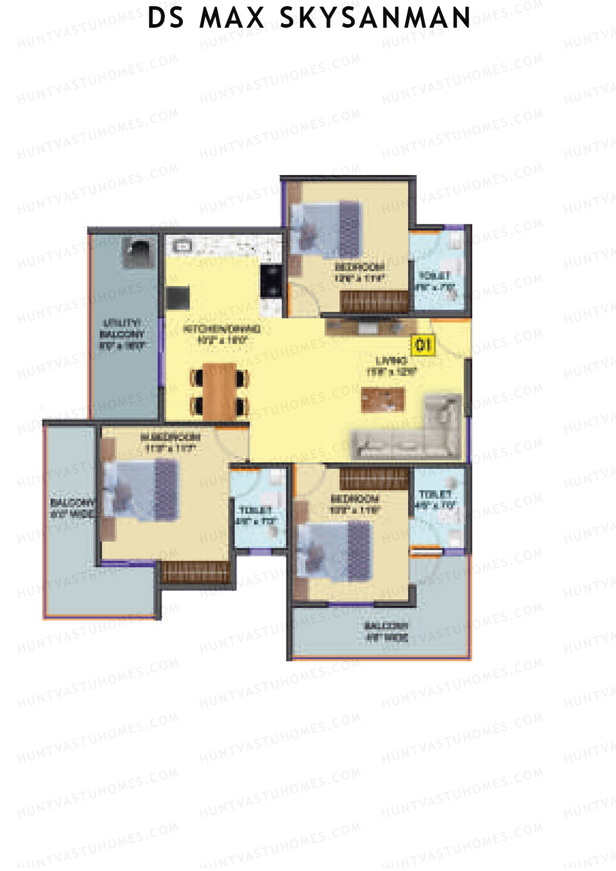 DS MAX SkySanman, Tower A, Unit 1, 3BHK, Super Area 1734   sq ft 