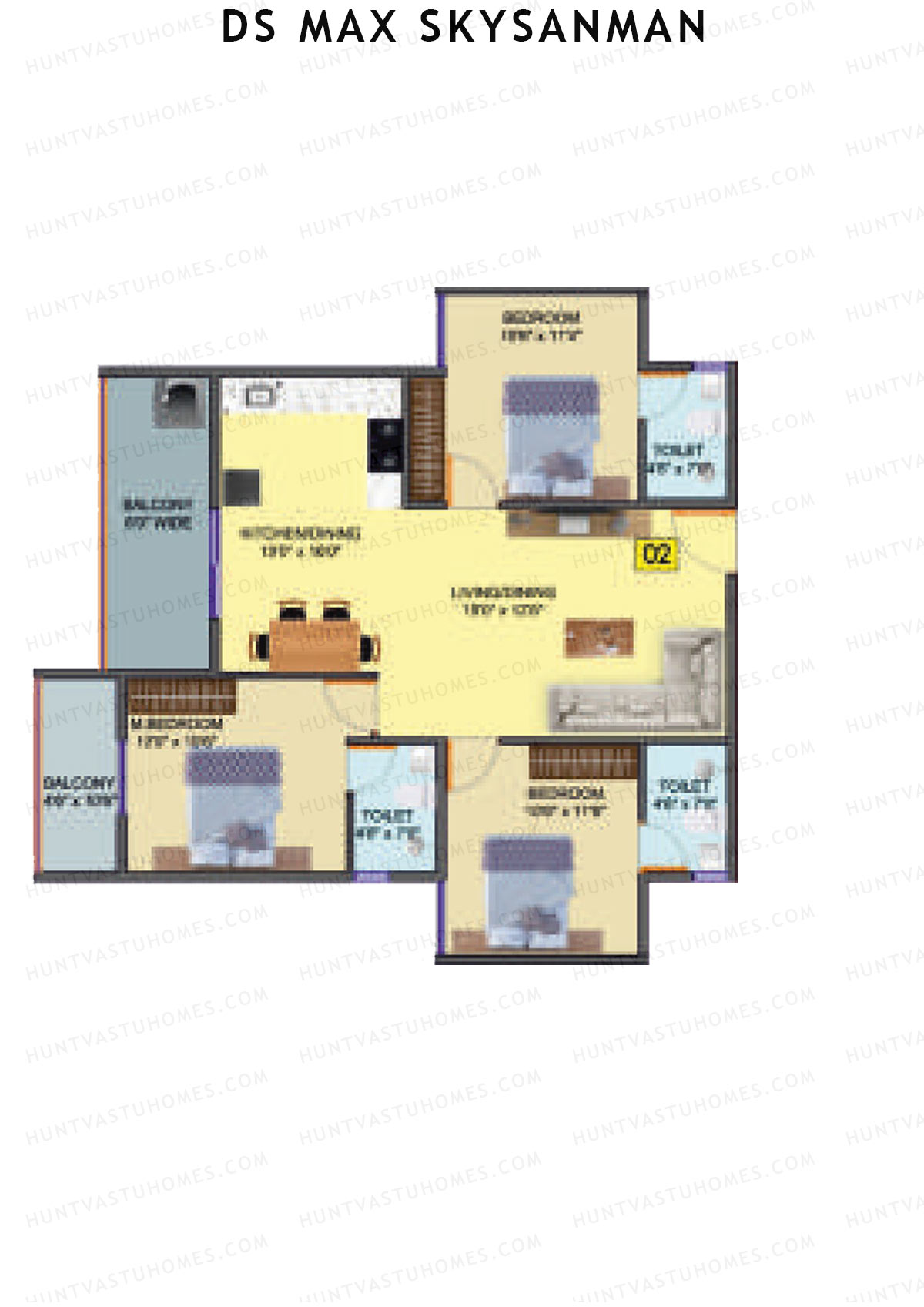 DS MAX SkySanman, Tower A, Unit 4, 3BHK, Super Area 1390   sq ft 