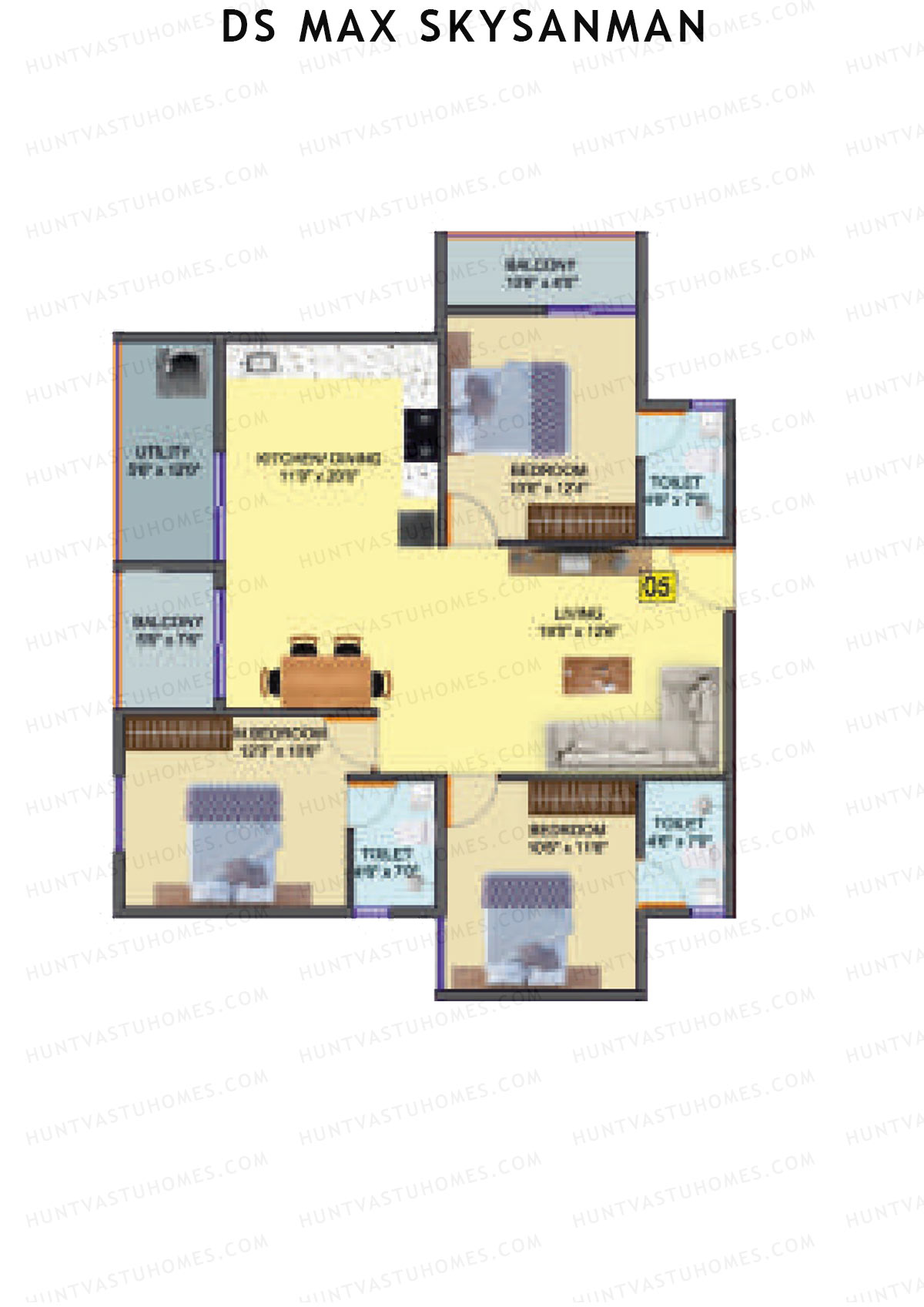 DS MAX SkySanman, Tower A, Unit 5, 3BHK, Super Area 1596   sq ft 