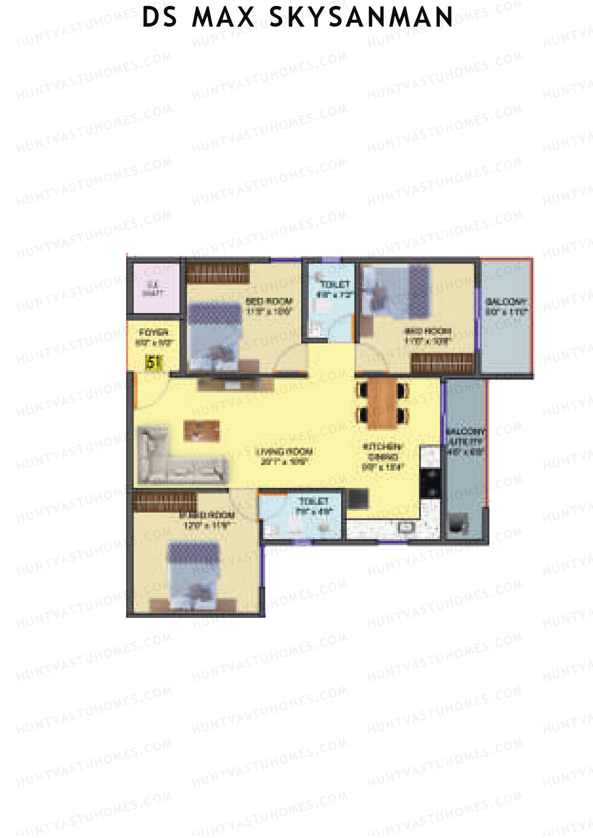 DS MAX SkySanman, Tower B, Unit 51, 3BHK, Super Area 1399   sq ft 