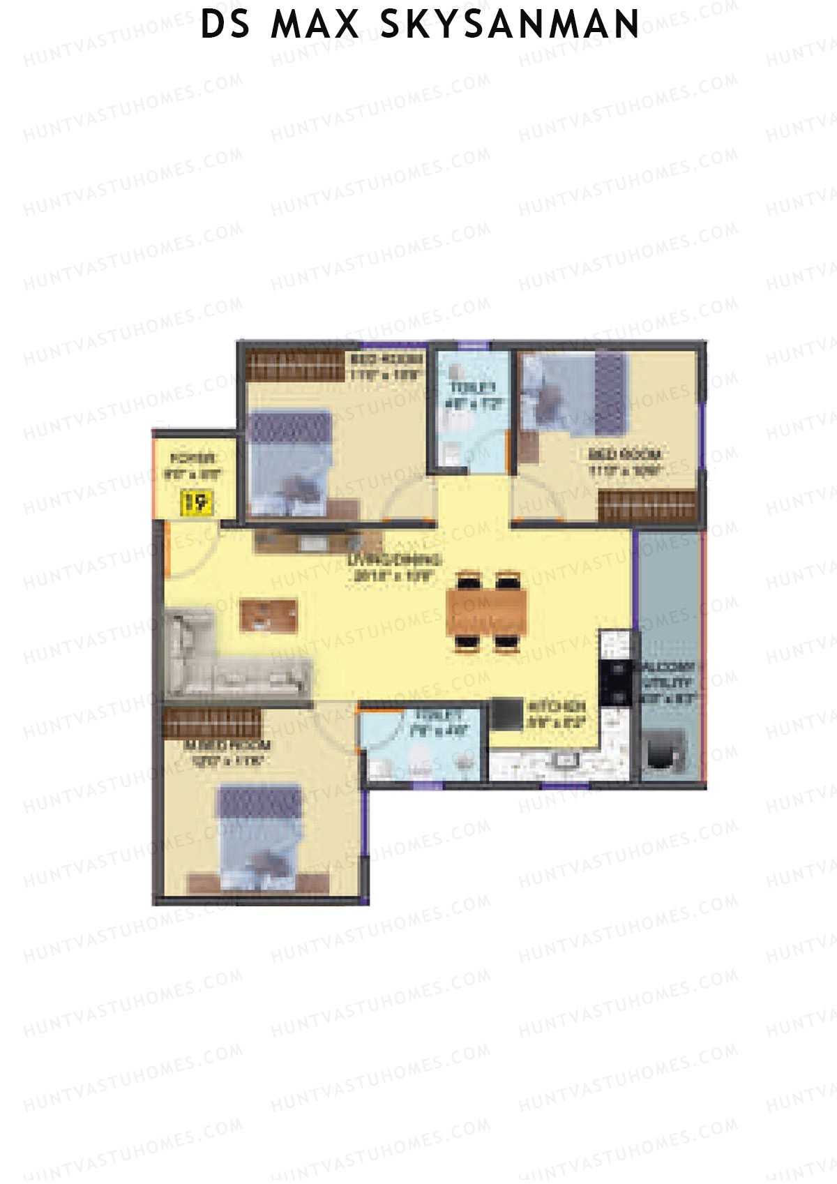 DS MAX SkySanman, Tower B, Unit 52, 3BHK, Super Area 1297   sq ft 