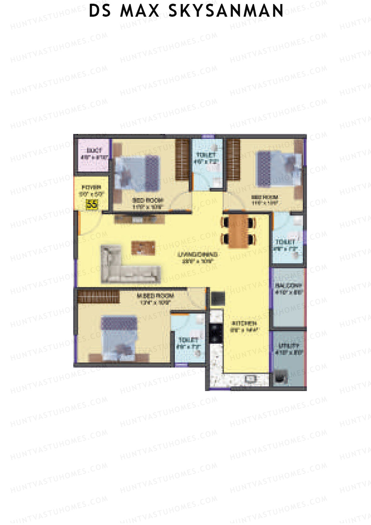 DS MAX SkySanman, Tower B, Unit 55, 3BHK, Super Area 1513   sq ft 