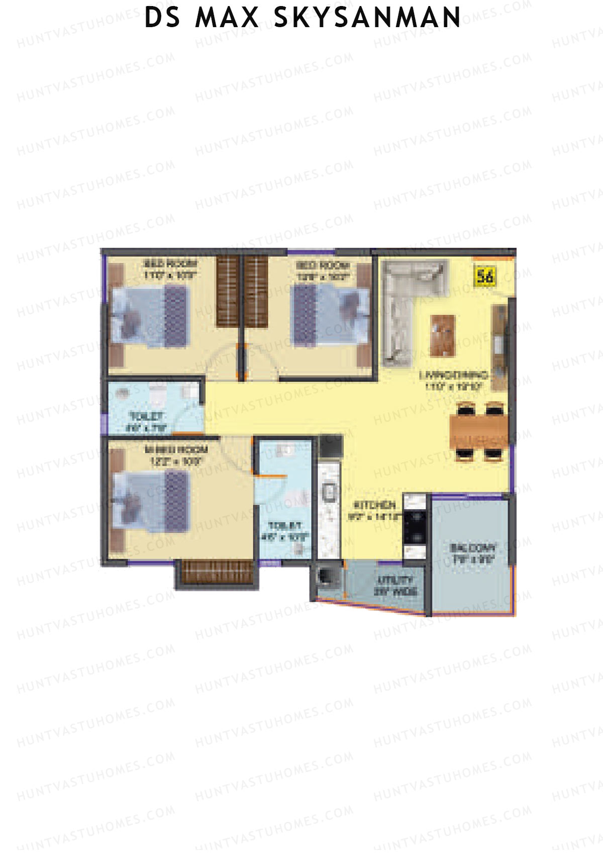 DS MAX SkySanman, Tower B, Unit 56, 3BHK, Super Area 1321   sq ft 