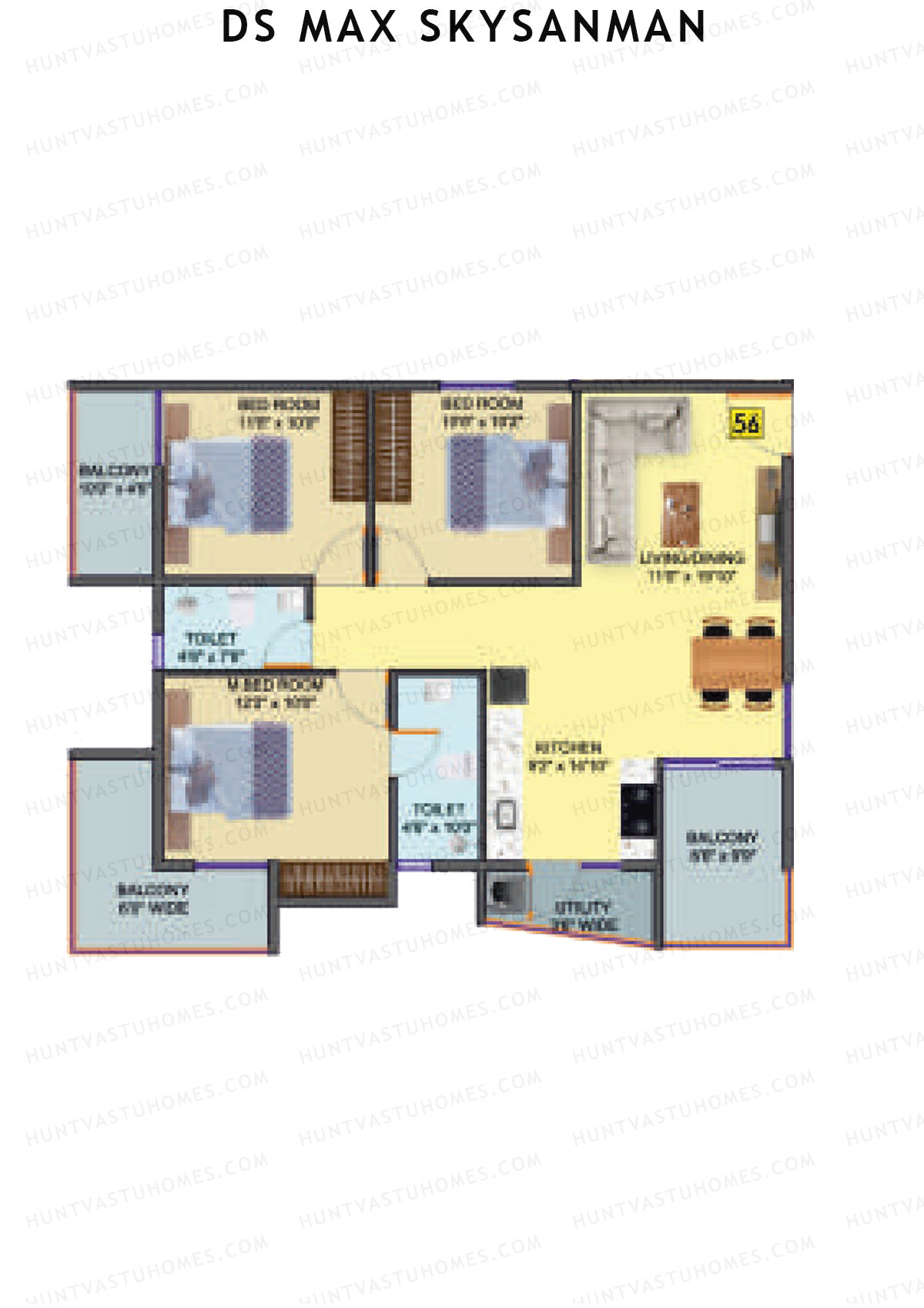 DS MAX SkySanman, Tower B, Unit 56, 3BHK, Super Area 1504   sq ft 