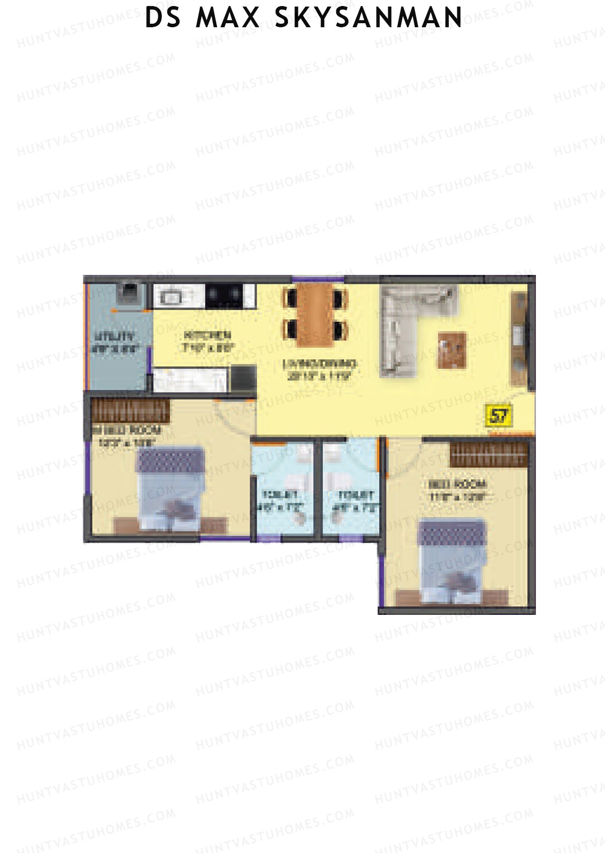 DS MAX SkySanman, Tower B, Unit 58, 2BHK, Super Area 1022   sq ft 