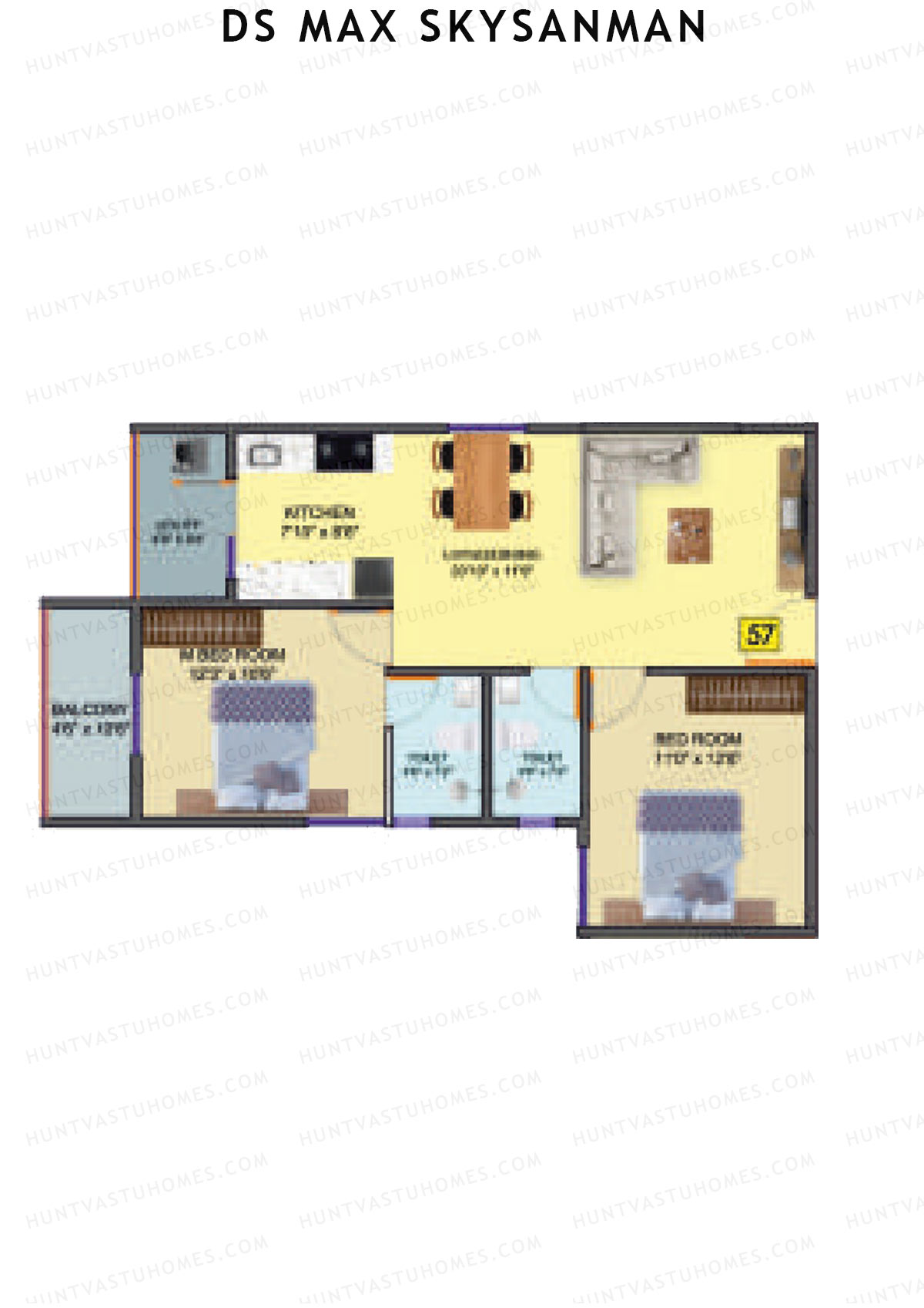DS MAX SkySanman, Tower B, Unit 59, 2BHK, Super Area 1094   sq ft 