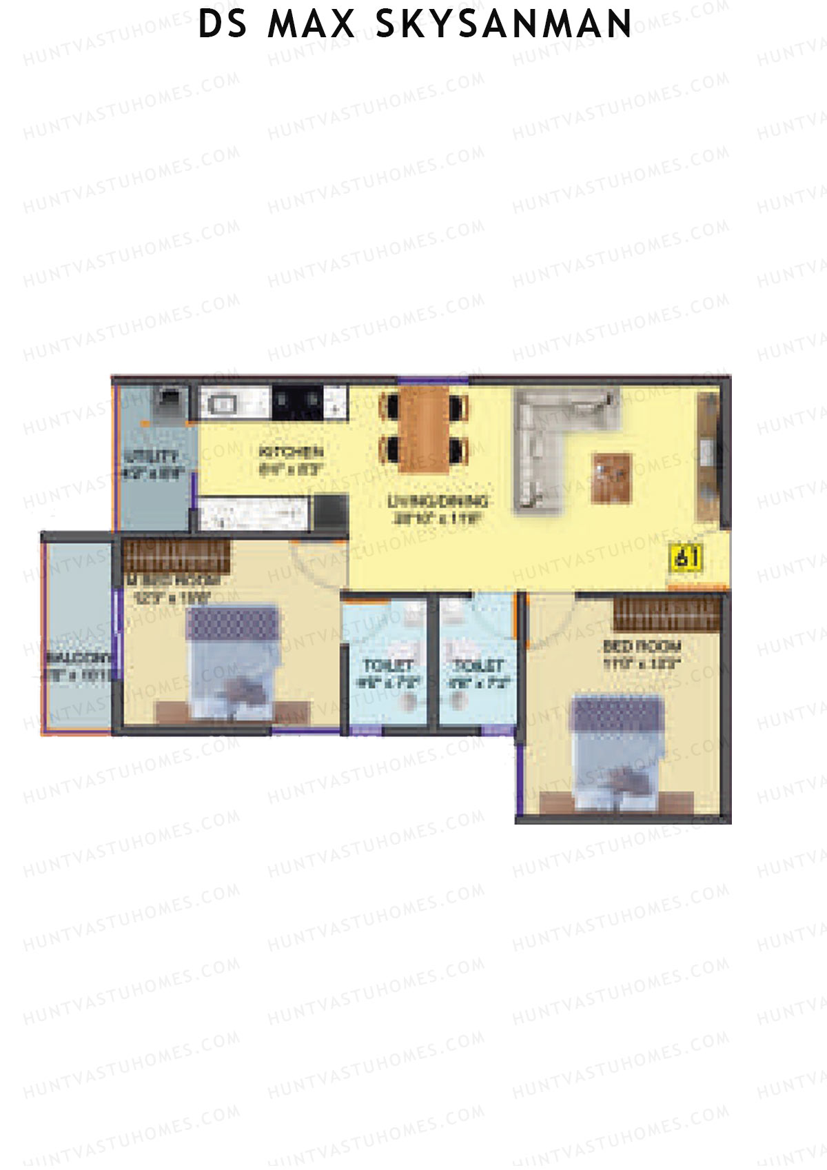 DS MAX SkySanman, Tower B, Unit 61, 2BHK, Super Area 1069   sq ft 